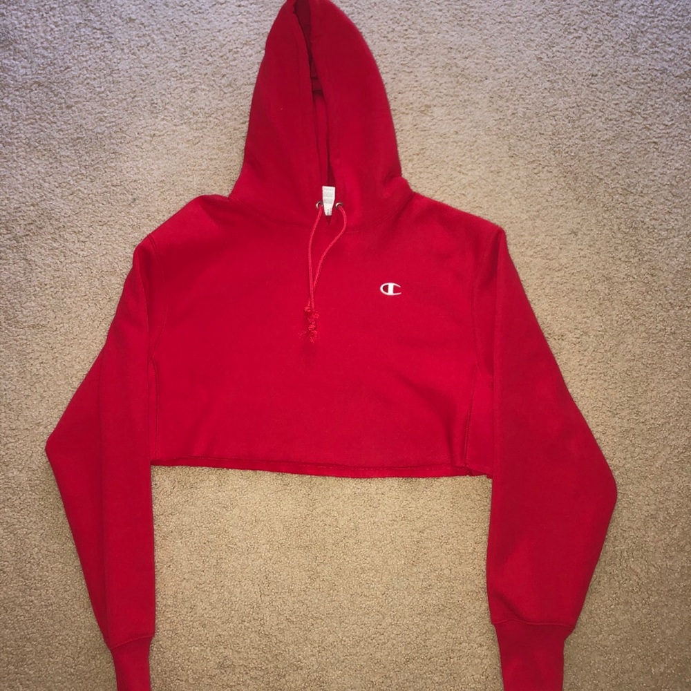 Champion Reverse Weave Red Crop Hoodie